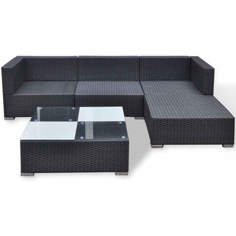 Walplus 5 Piece Black Poly Rattan Garden Lounge Set with Cushions Image 4