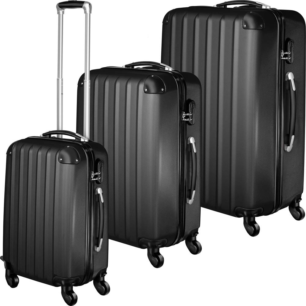 Tectake Set of 3 Black Hard Shell Travel Suitcase Set Image 1