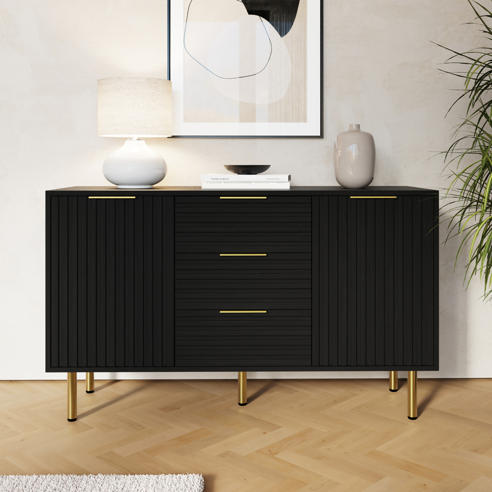 GFW Nervata 2 Door 3 Drawer Black Sideboard Image 6