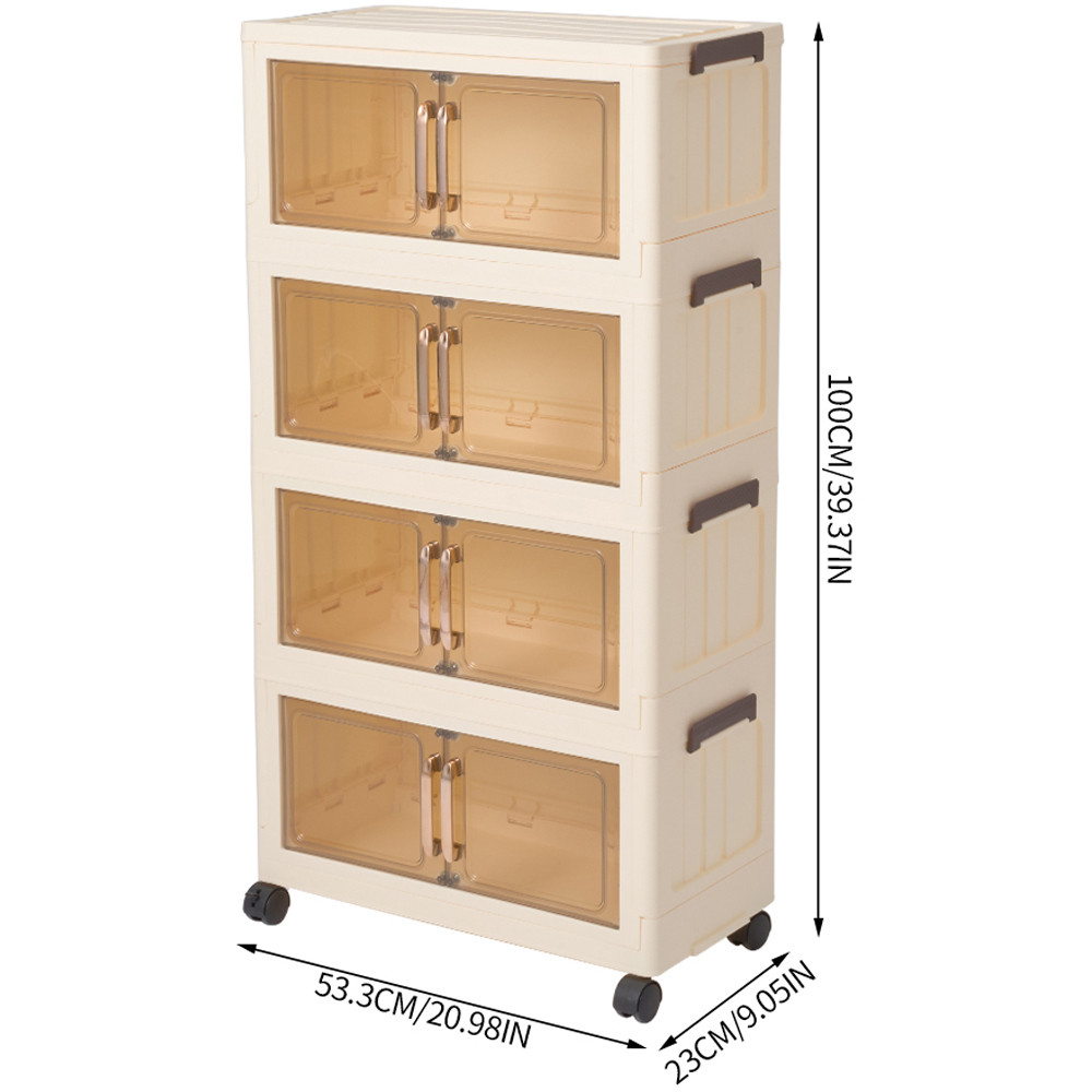 Living and Home 4 Tier Cream Clear Foldable Rolling Plastic Storage Cabinet Image 8