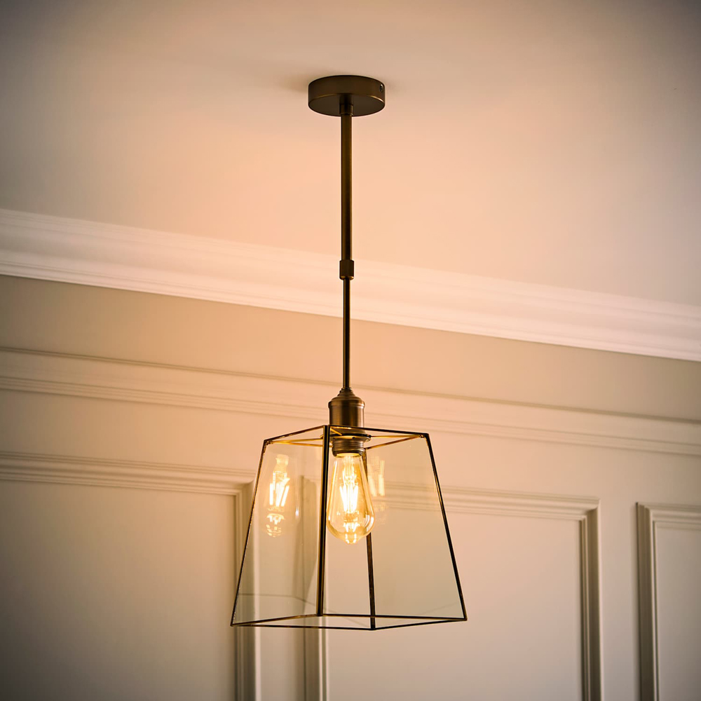 ValueLights Susie Glass Shade Brushed Brass Adjustable Drop LED Ceiling Pendant Light with Bulb Image 2