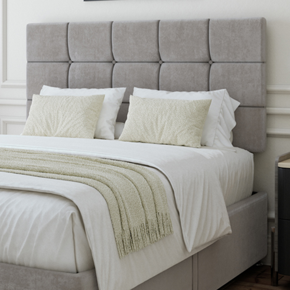 Bedmaster Super King Seal Grey Naples Linen 2 Drawer Divan Base with Pearl Headboard Image 2