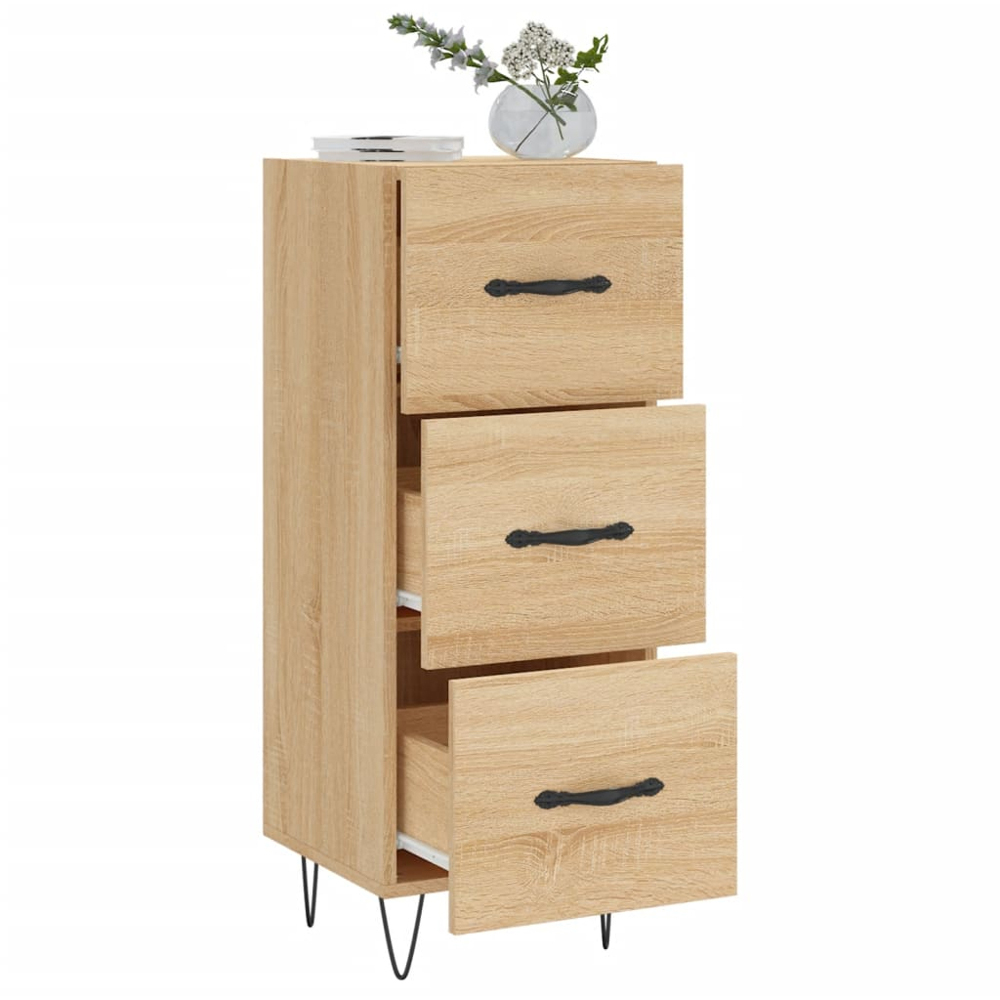 vidaXL 3 Drawer Sonoma Oak Sideboard with Metal Legs and Handles Image 4