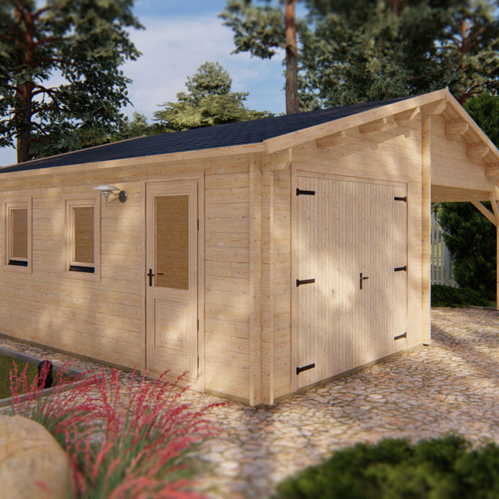 Shire 22.3 x 18.3ft Log Cabin Garage with carport Image 2