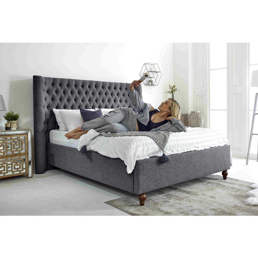 Eleganza Dinah Double Coal Grampian Fabric Bed Frame with Winged Headboard Image 6