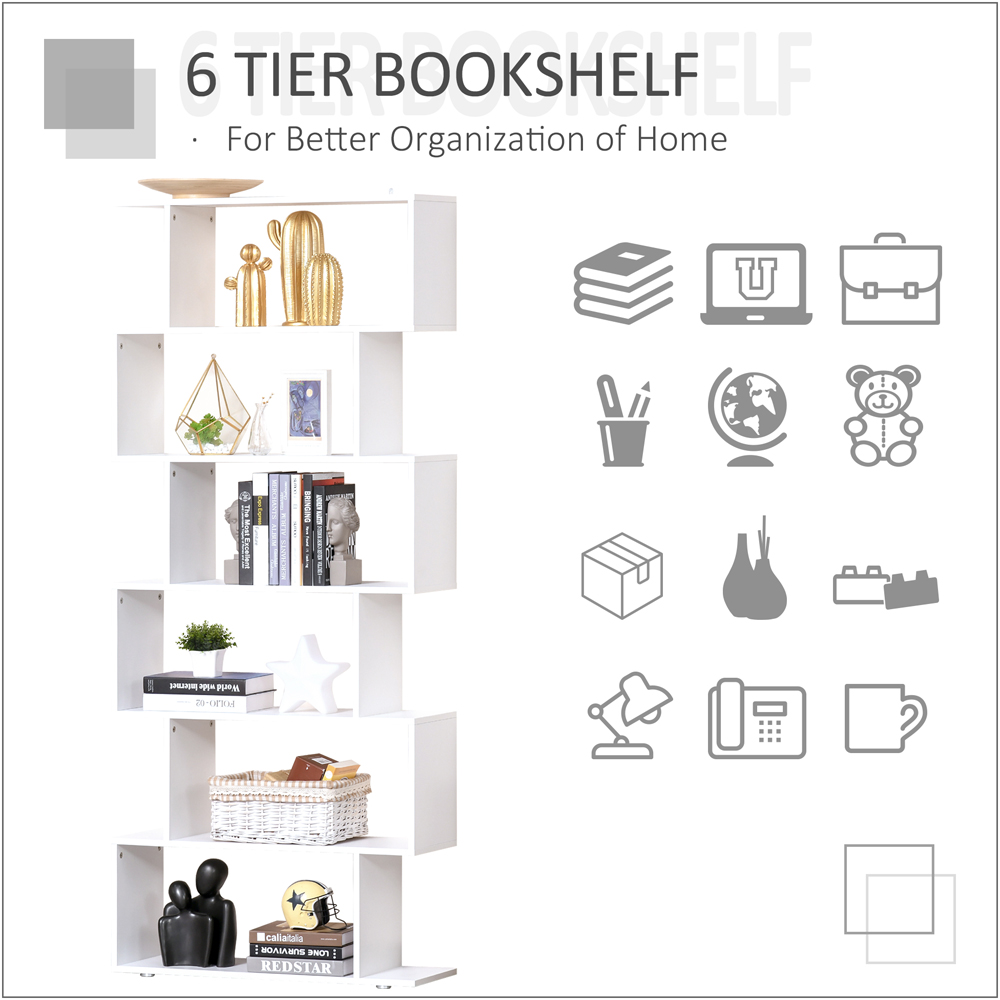 Portland 6 Shelf White S Shape Bookshelf Image 5