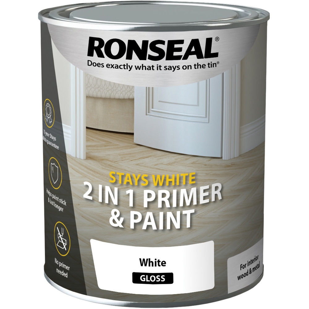 Ronseal Wood & Metal Pure Brilliant White Primer & Gloss Paint 750ml Image 2