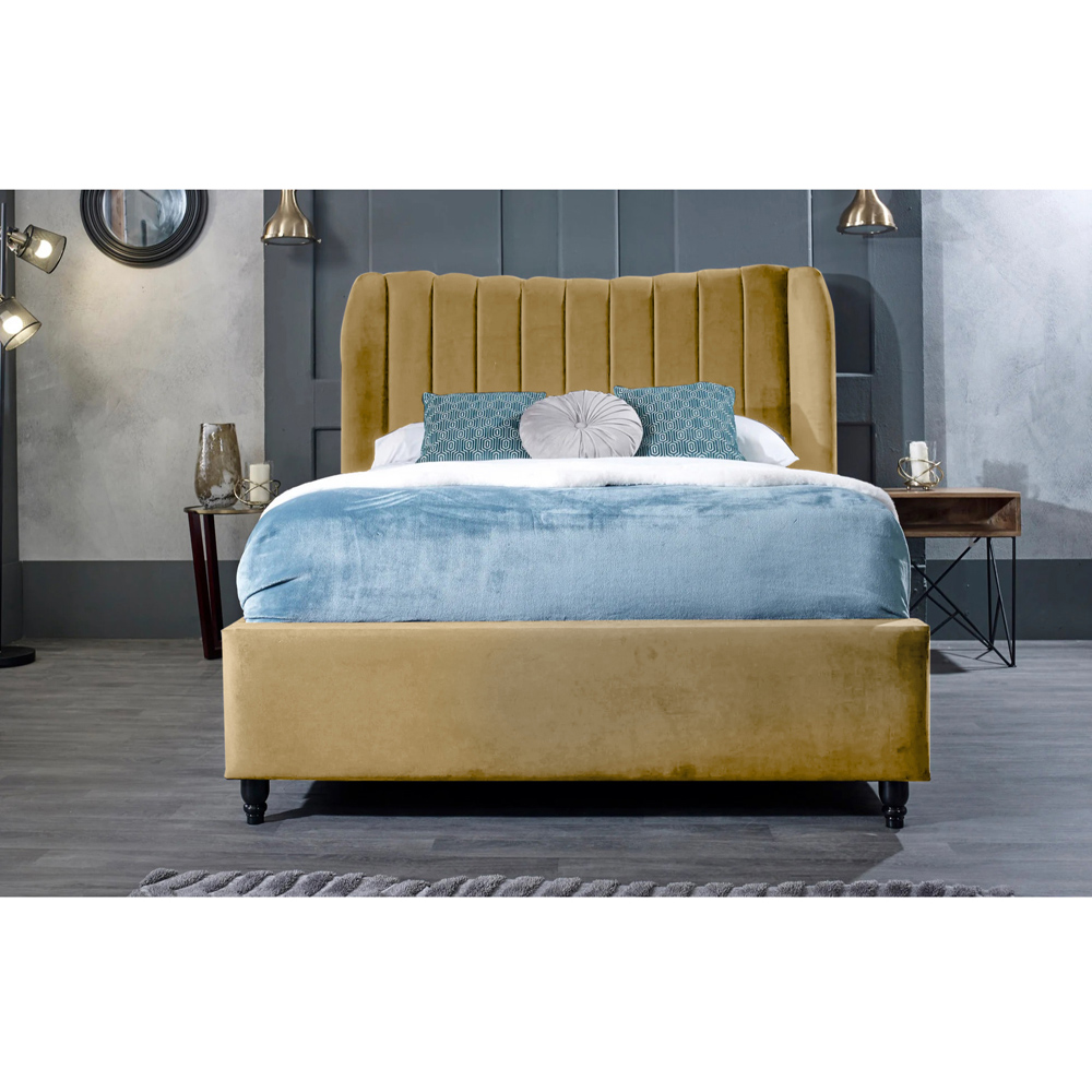 Eleganza Home Carli Super King Size Beige Plush Velvet Bed Frame with Lined Headboard Image 3