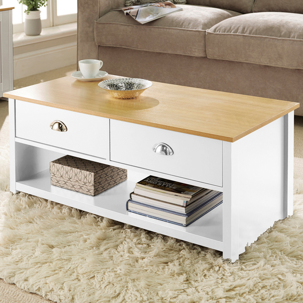 Home Source Camden 2 Drawer Single Shelf White Coffee Table Image 1