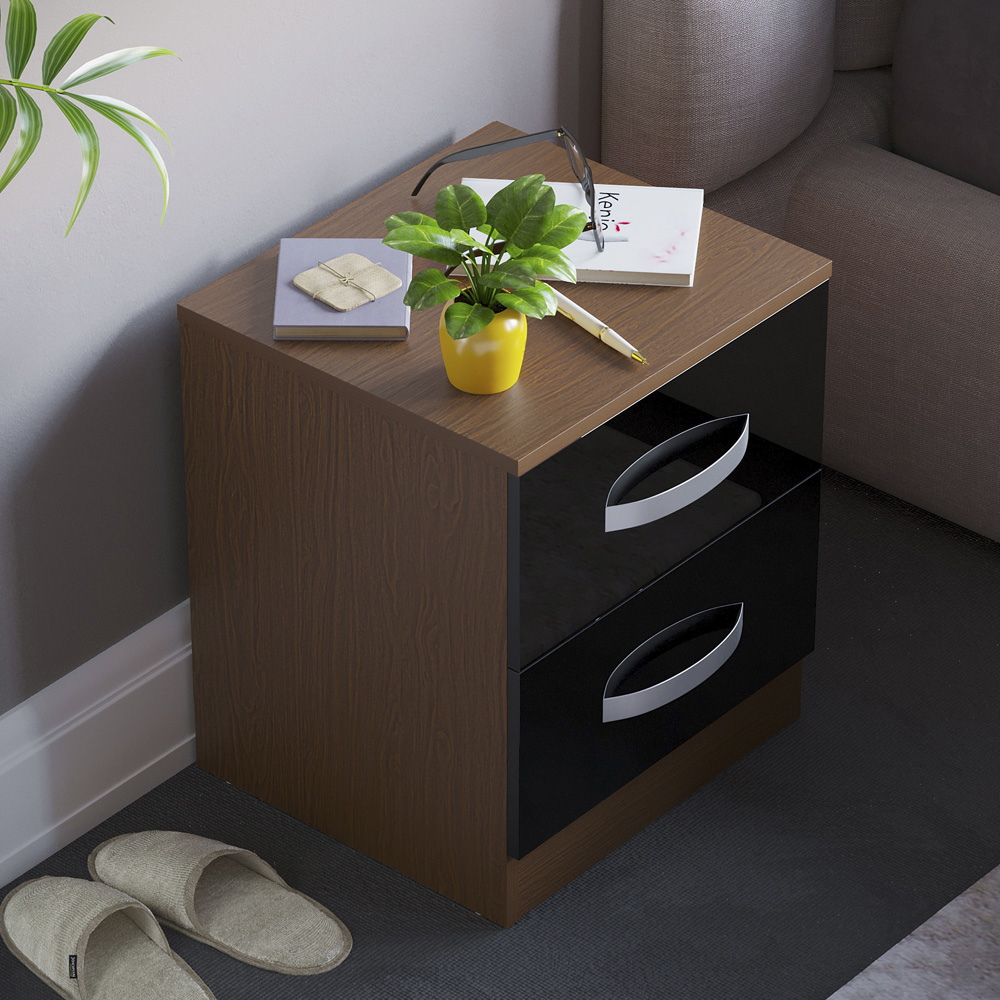 VIDA DESIGNS Hulio 2 Drawer Walnut and Black Bedside Table Image 6