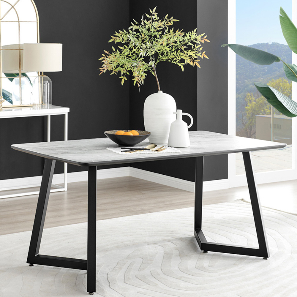 Furniturebox Copeland 6 Seater Dining Table White Marble Effect and Black Image 8