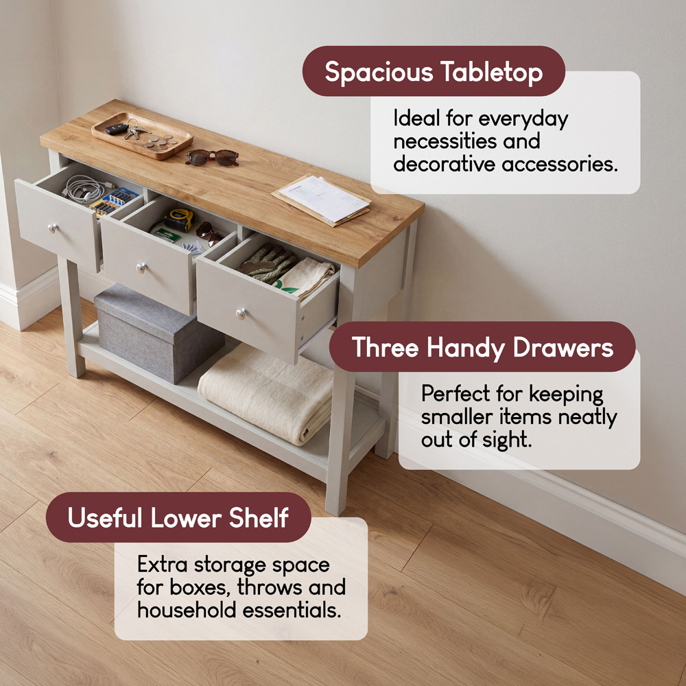 VIDA DESIGNS Arlington 3 Drawer Grey and Oak Console Table Image 8