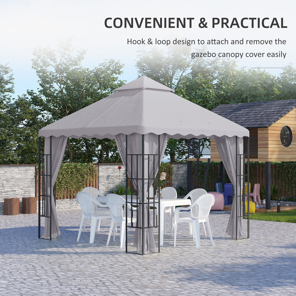 Outsunny 3 x 3m 2 Tier Light Grey Gazebo Canopy Replacement Cover Image 7