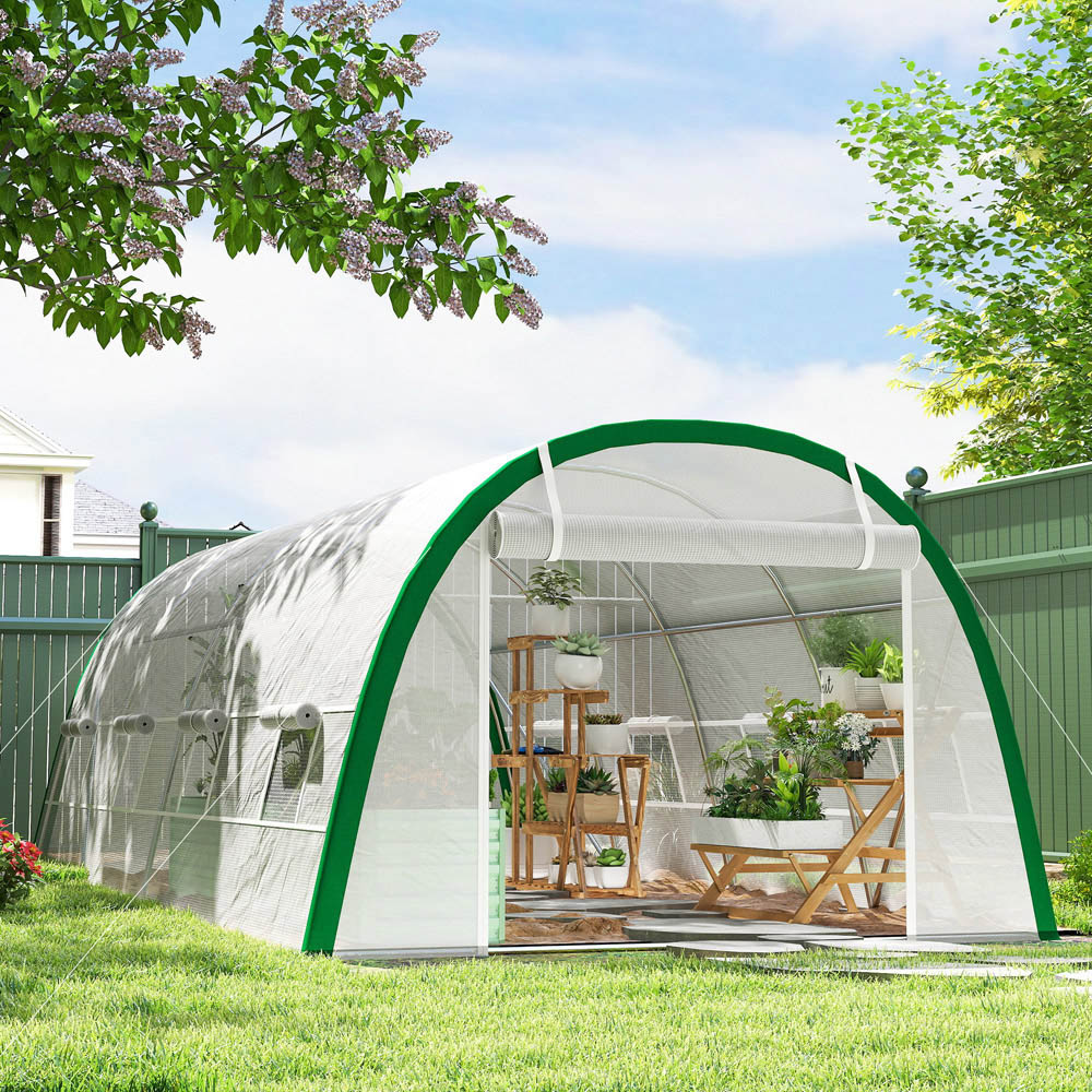 Outsunny White Large Polytunnel 6.5 x 19.4ft Walk-in Greenhouse with PE Cover Image 2