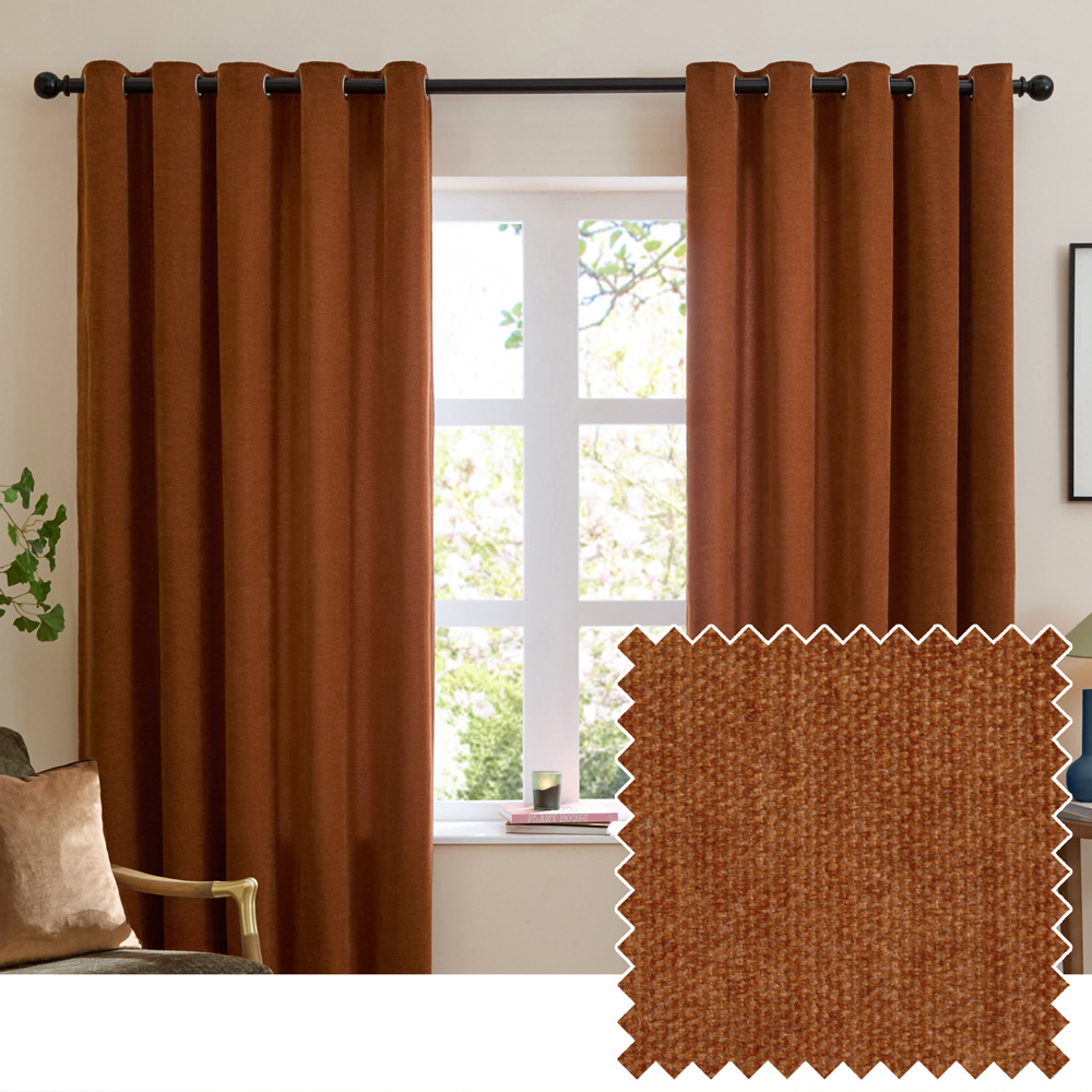 Furn Rust Soft Chenille Blackout Eyelet Curtains 117 x 183cm Image 6
