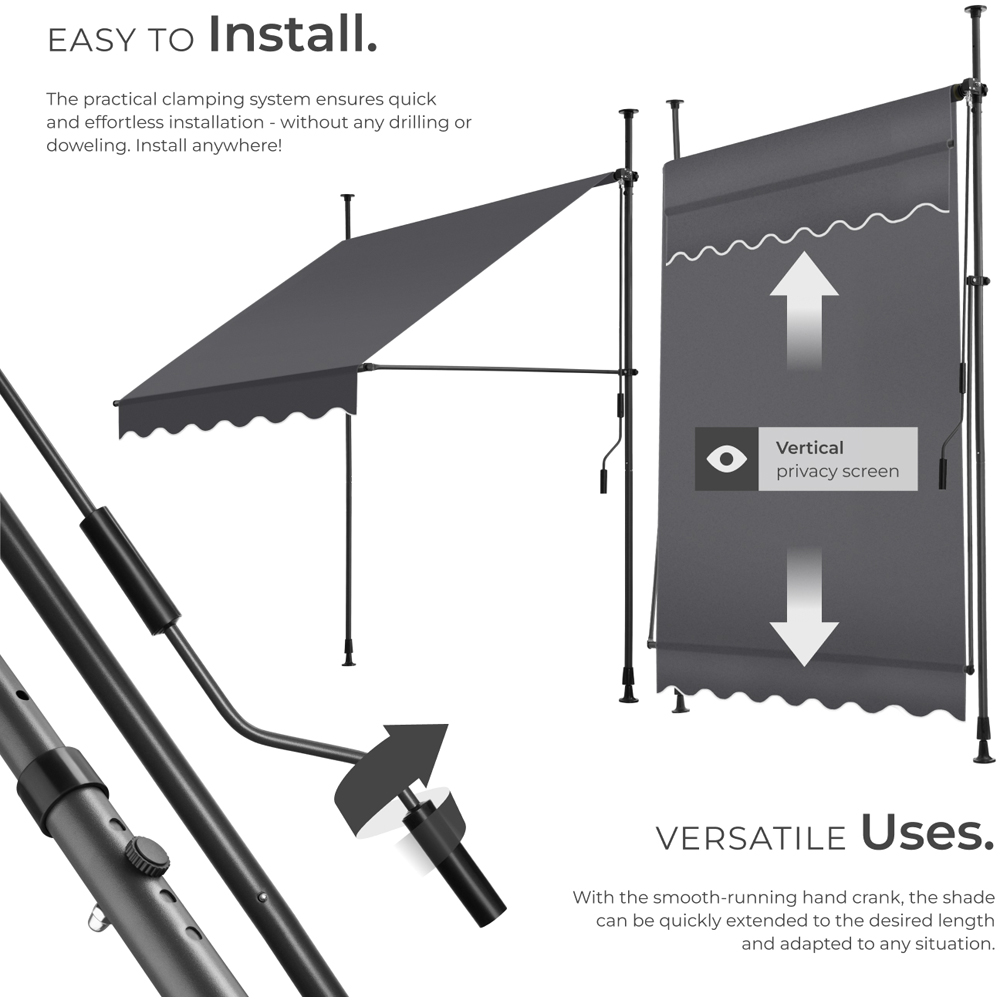 tectake Black and Grey Retractable Awning 1.5 x 1.8m Image 3
