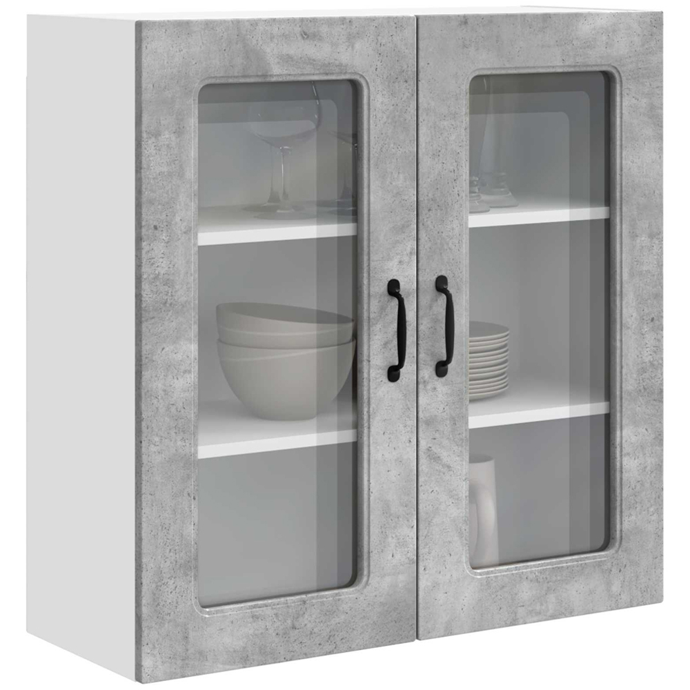 vidaXL 2 Glass Door Concrete Grey Kitchen Wall Cabinet Image 3