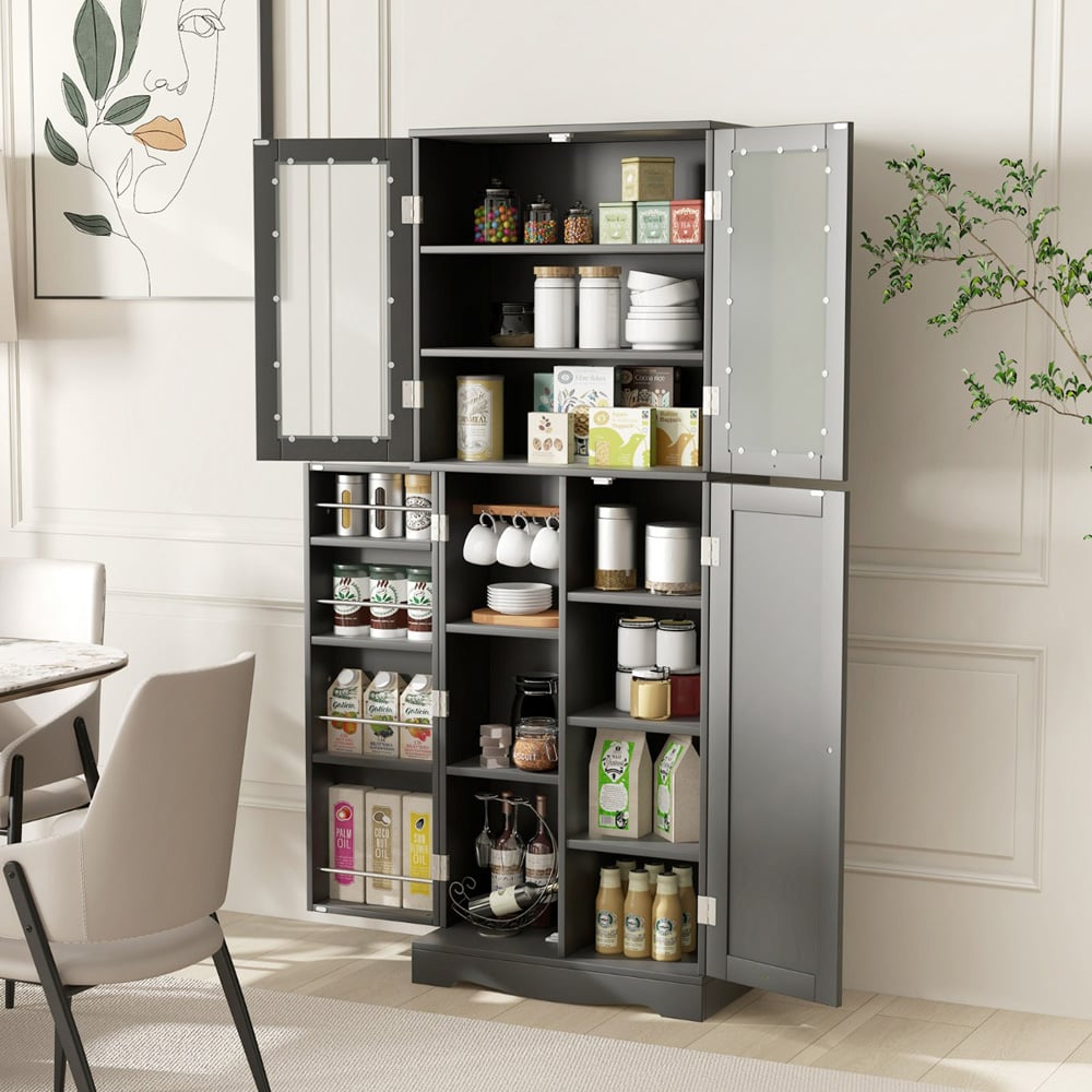 Costway 4 Door 3 Shelf Black Kitchen Pantry Storage Cabinet Image 3