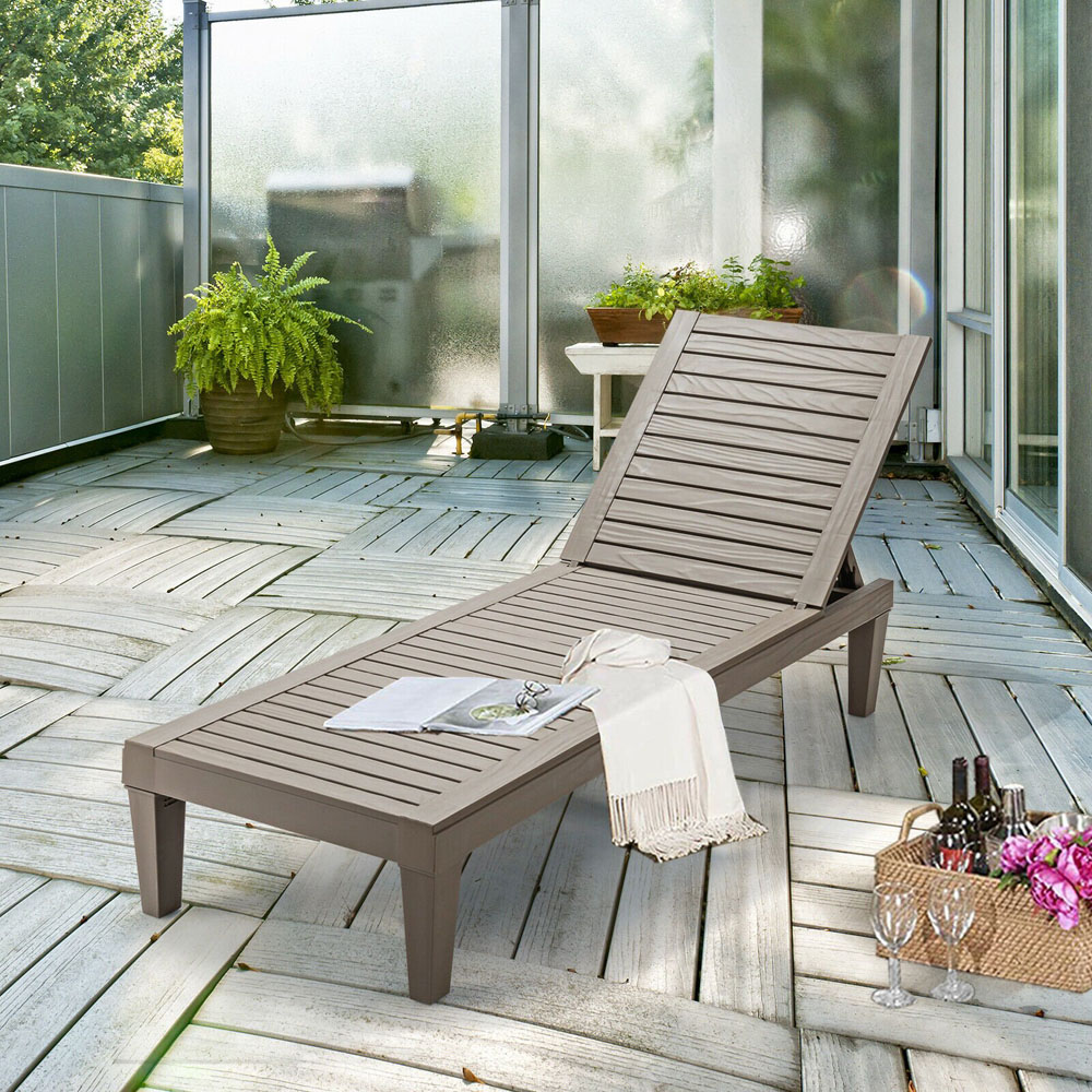 Costway Brown Adjustable Recliner Beach Lounger Image 5