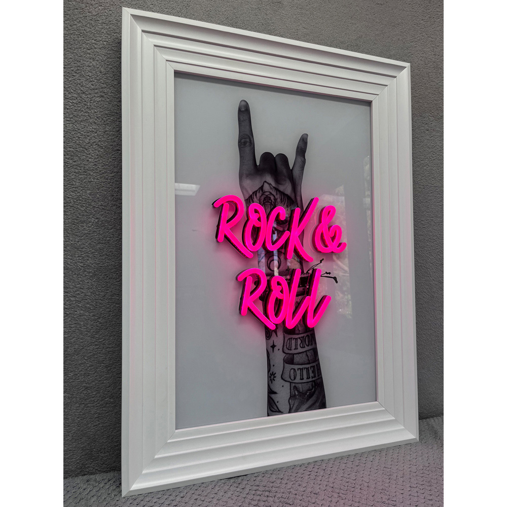 Splashbax Rock And Roll White Premium Gallery Frame LED Neon Wall Art Image 5