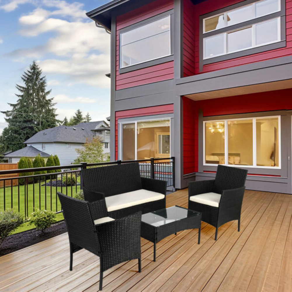 Willowmare 4 Seater Black PE Rattan Garden Lounge Set Image 5