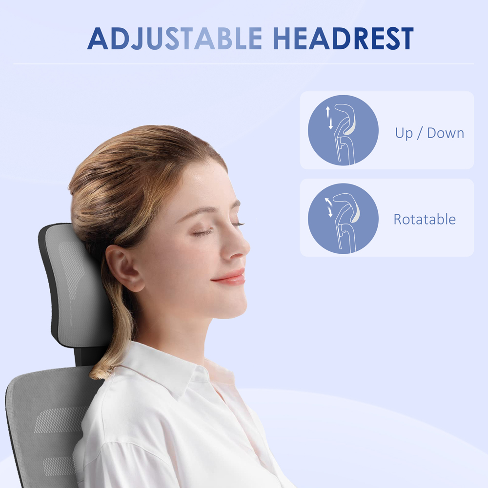 Portland Grey Mesh Office Chair with Rotatable Headrest Image 6