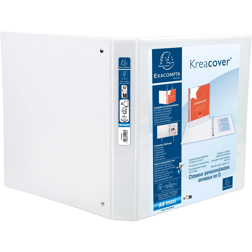 Exacompta Kreacover White Polypropylene 4D Ring Binder with 2 Pockets 25mm 10 Pack Image 4