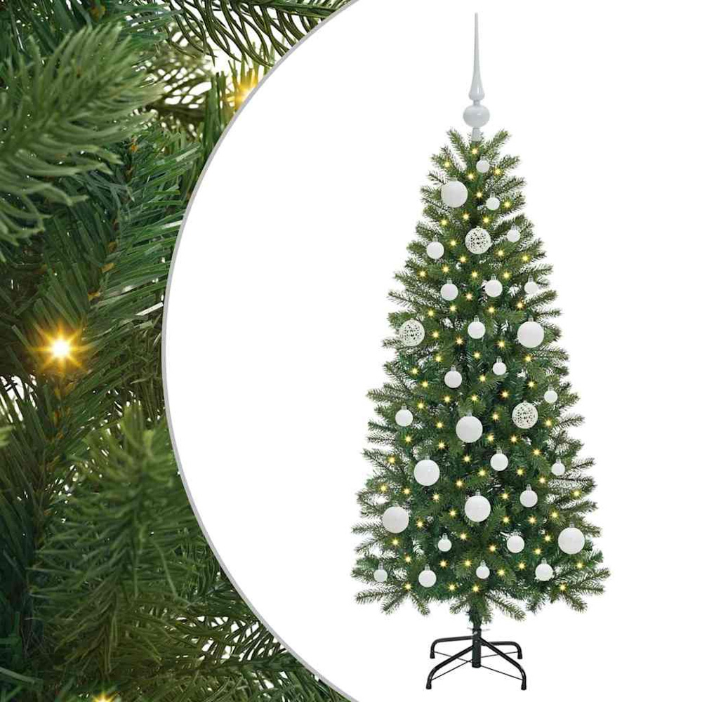 vidaXL Pre-Lit White Baubles Green Artificial Christmas Tree 4ft Image 2