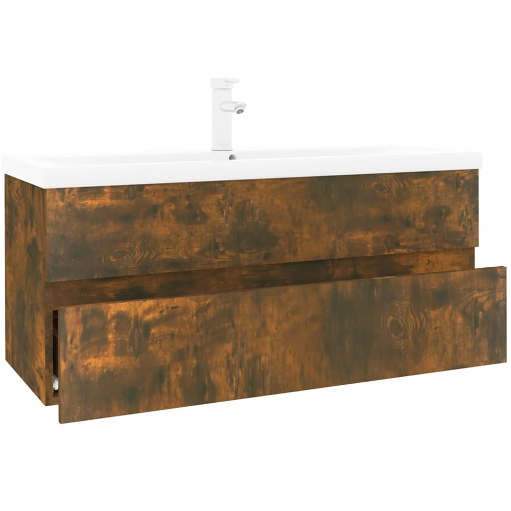 vidaXL 2 Drawer Smoked Oak and White Sink Cabinet with Basin Image 2