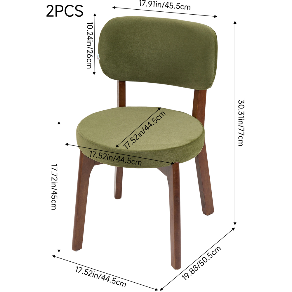Living and Home Set of 2 Green Linen-Effect Fabric Upholstered Rubberwood Dining Chairs Image 9