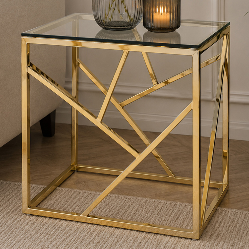 Premier Housewares Allure Champagne Gold Geometric End Table Image 1