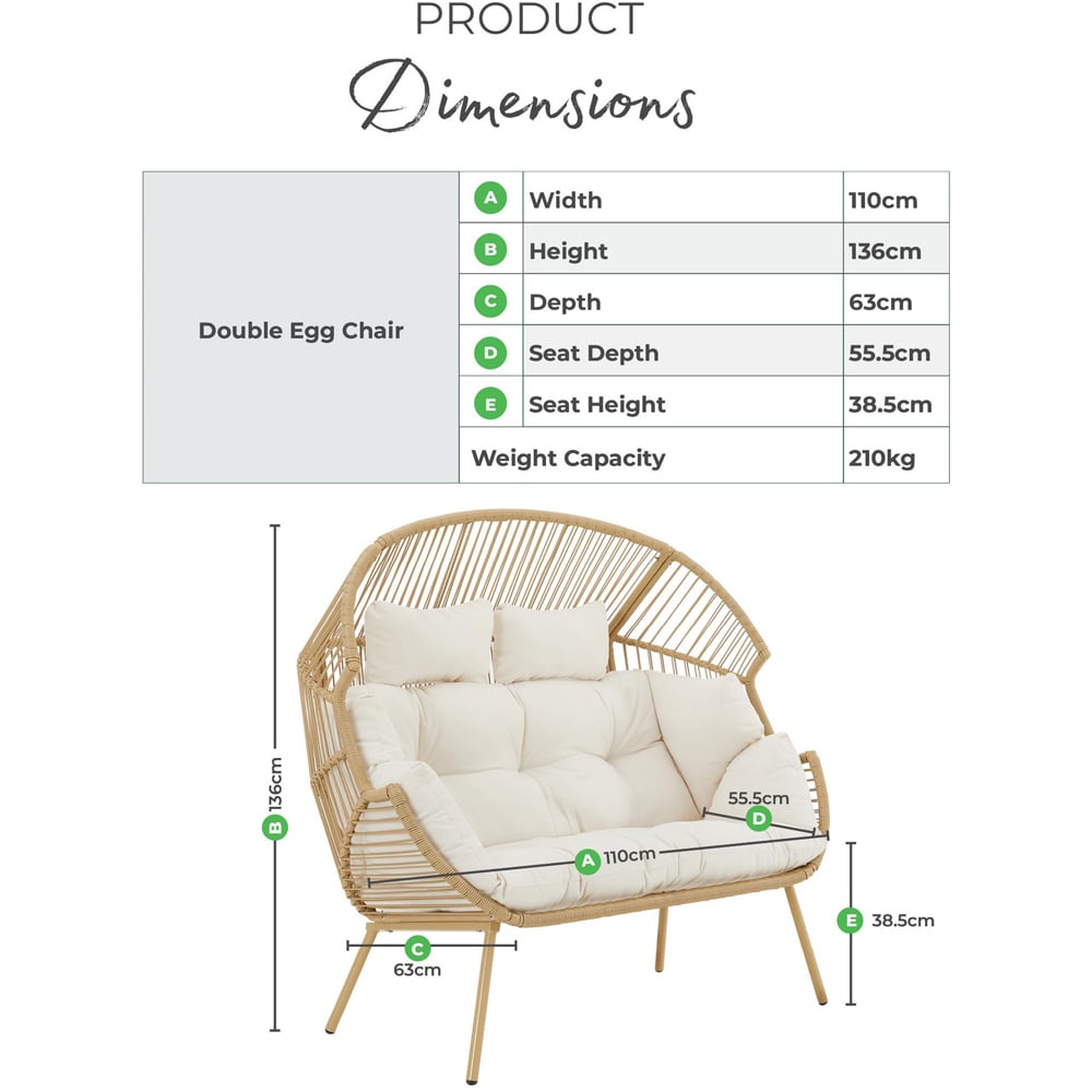 Furniturebox Veza 2 Seater Rattan Light Brown Egg Chair with Cream Cushion Image 9