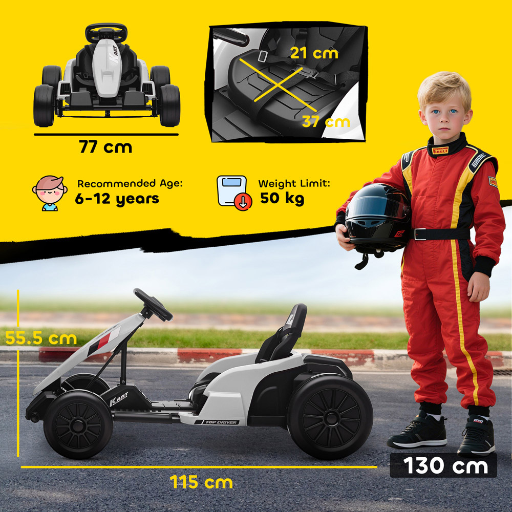 Tommy Toys AIYAPLAY Kids White Electric Ride One Go Kart with Drift Mode and Adjustable Seat 24V Image 9