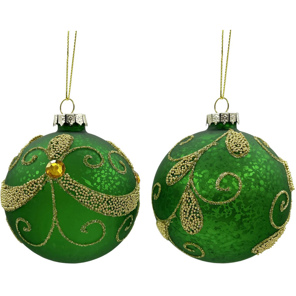 Single Once Upon A Christmas Green Gold Mottled Bauble in Assorted styles Image