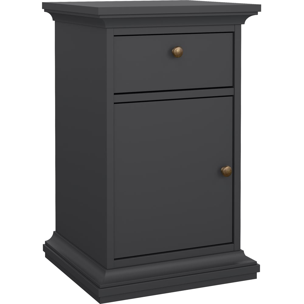 Florence Paris Single Door Single Drawer Matt Grey Bedside Table Image 2