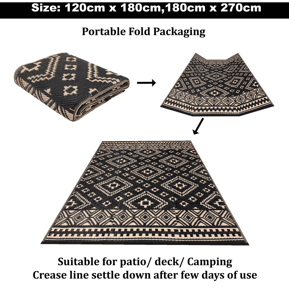 Green Decore Venice Black and Beige Camping and Picnic Rug 120 x 180cm Image 9
