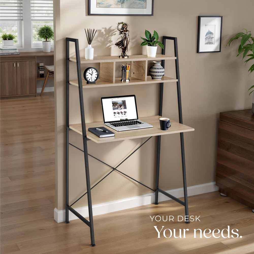 tectake Exeter Oak Sonoma Desk with Overhead Shelf Image 7