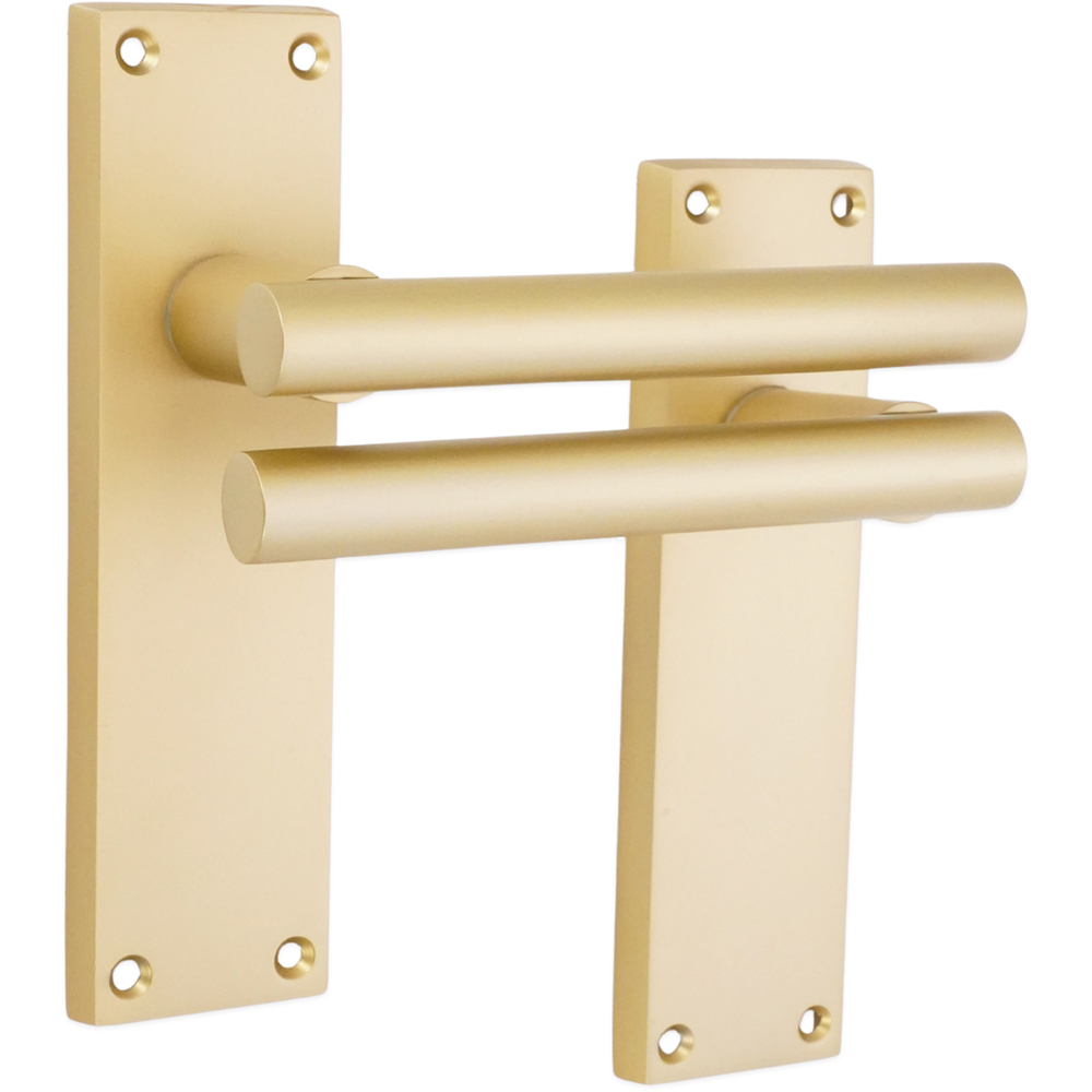 Spira Brass Jura Satin Brass Lever on Backplate Door Handle with Latch 2 Pack Image 1