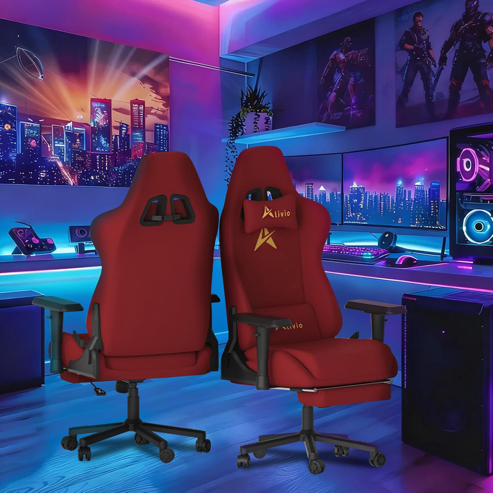 Alivio Red Velvet Reclining Gaming Chair with Lumbar and Headrest Support Image 4