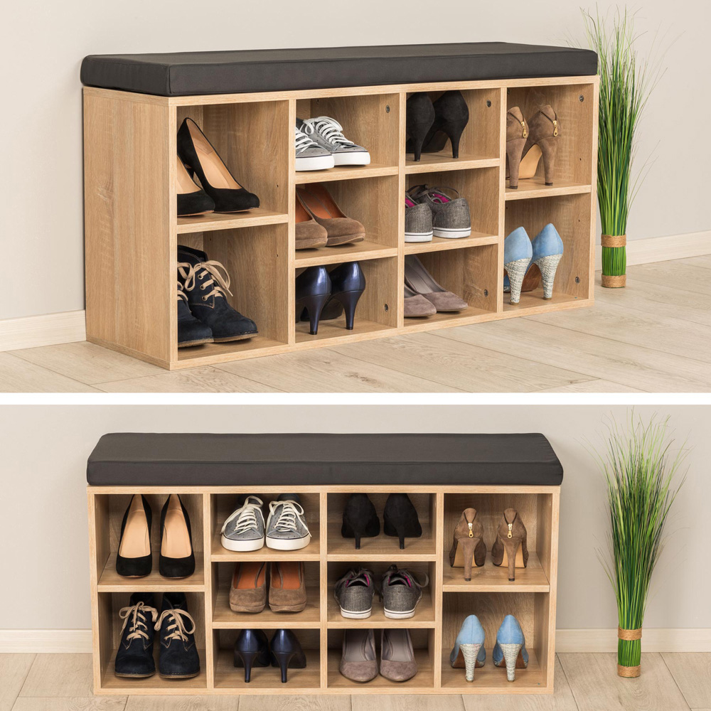 tectake 10 Compartment Light Oak Shoe Rack Image 4