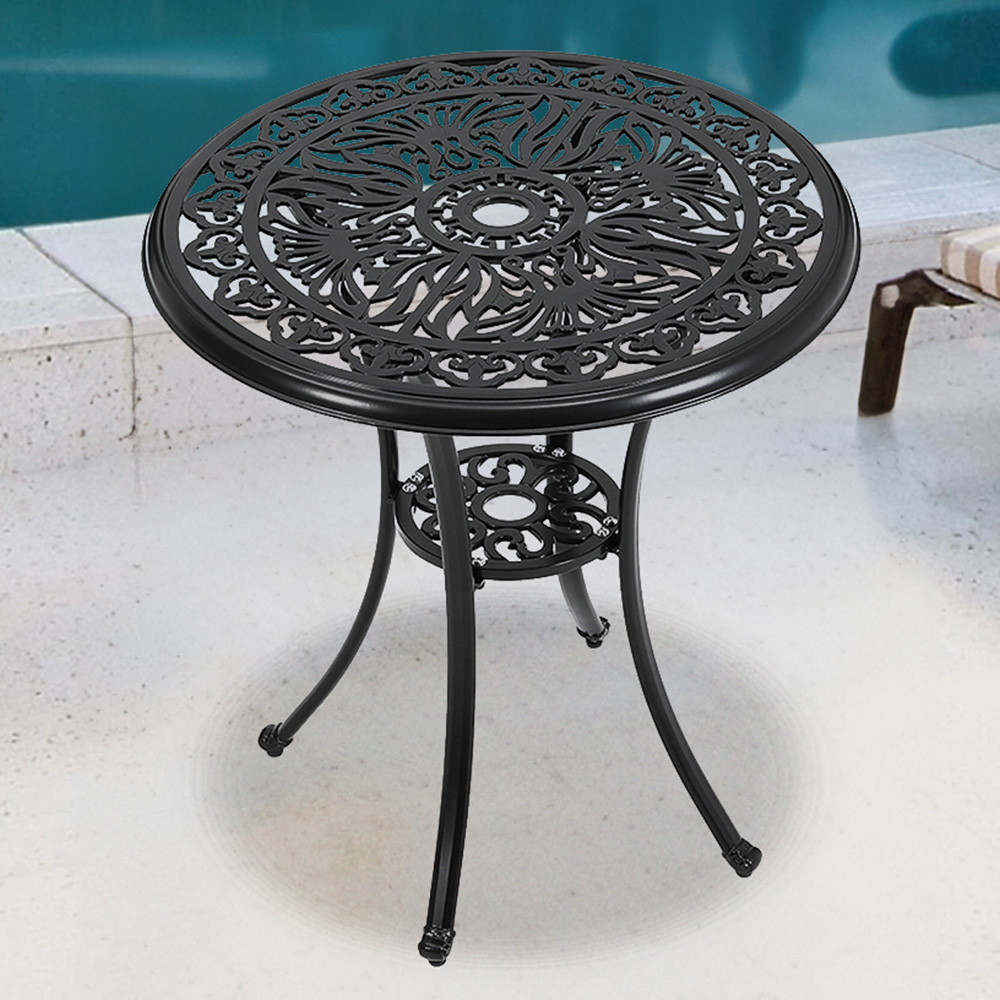 Living and Home Black Round Patio Dining Table with Umbrella Hole Image 1