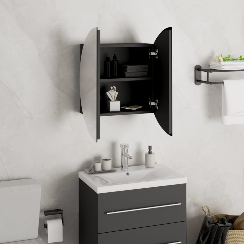 vidaXL 2 Door Round Mirror Black Bathroom Cabinet Image 4