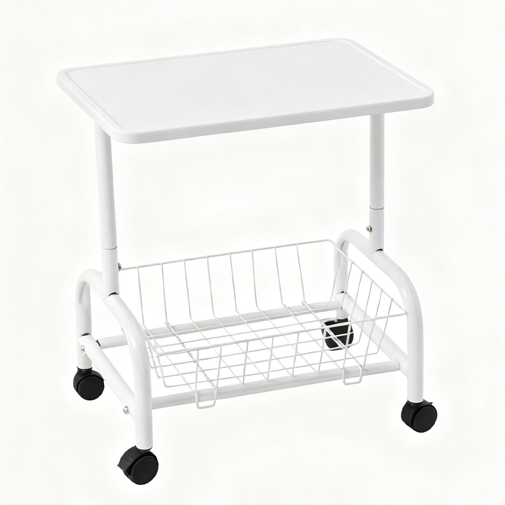 Living and Home White Side Table with Basket Image 2