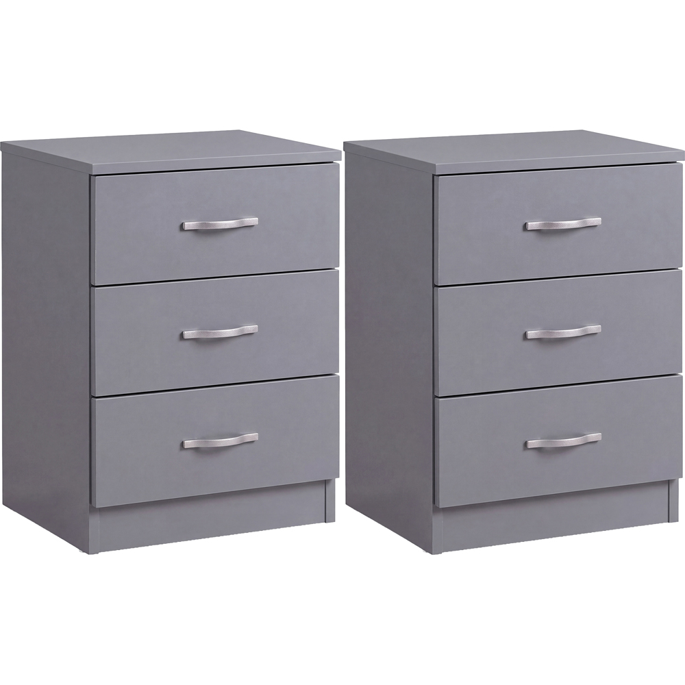 Vida Designs Riano 3 Drawer Grey Melamine Finish Bedside Table Set of 2 Image 2
