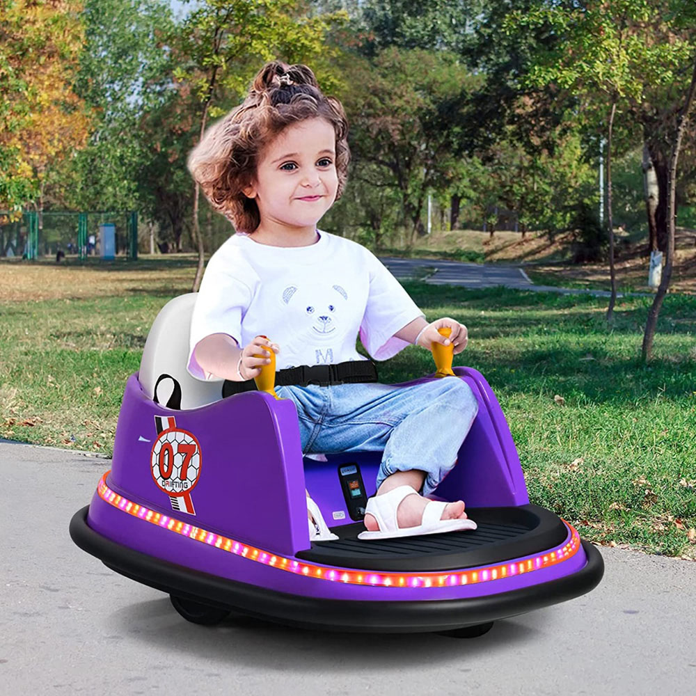 Costway Kids Purple Ride On Bumper Car with Colourful Flashing Lights and Music 6V Image 4