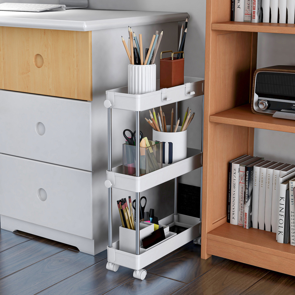 Avilo 3 Shelf White Multi-Purpose Storage Utility Cart Image 8