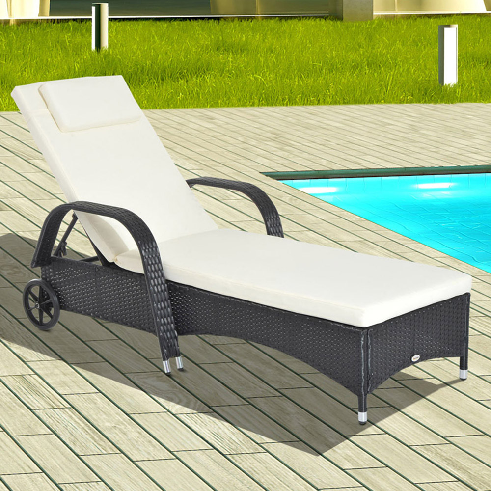 Outsunny Black Rattan Recliner Sun Lounger Image 1