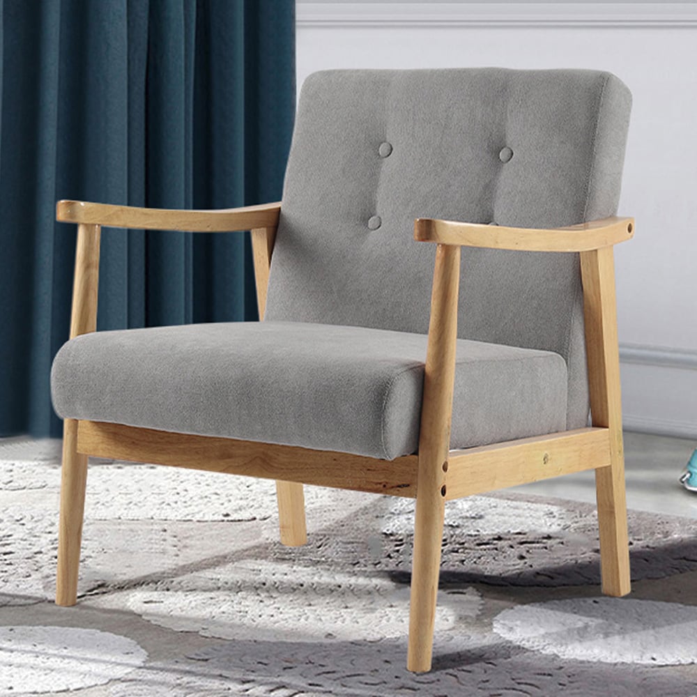 Living and Home Grey Tufted Wooden Armchair Image 8