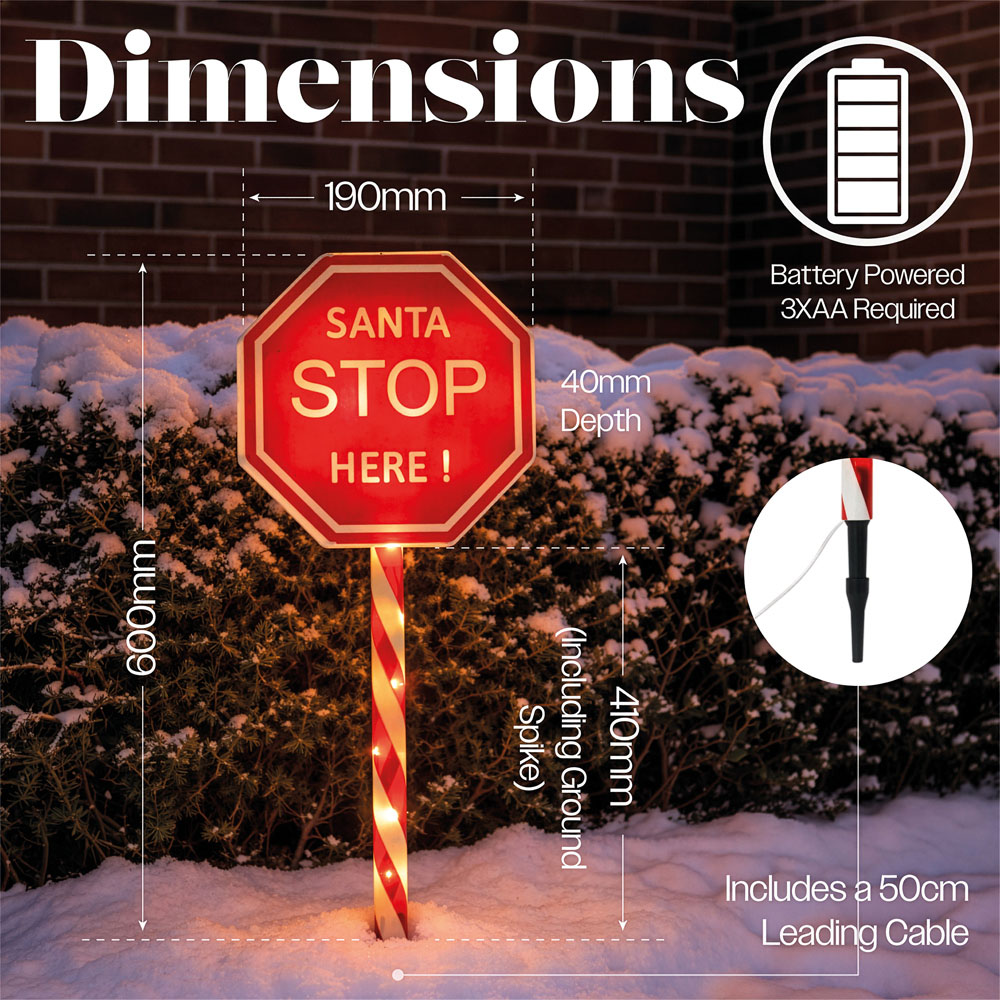 Xmas Haus Warm White LED Santa Stop Here Sign Christmas Decoration 60cm Image 6