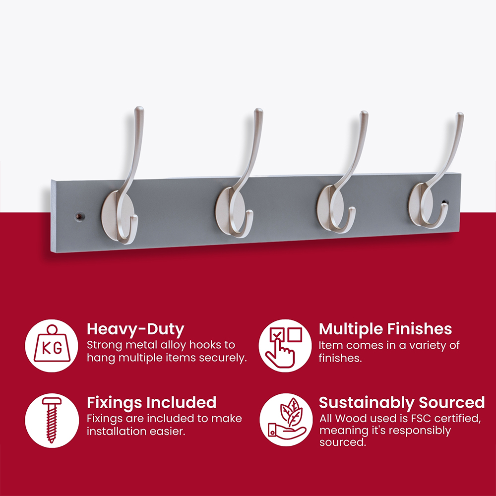 Headbourne Slate Grey and Satin Nickel Victorian 4 Hook Coat Rail Image 4